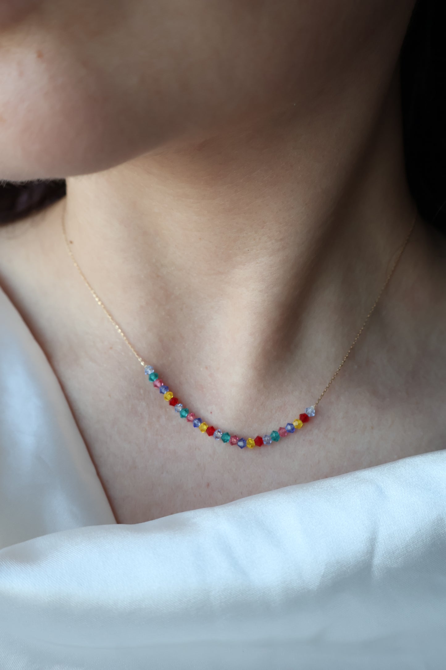 Rainbow Glow 18K yellow gold colourful stones necklace handcrafted Dubai 16 inch