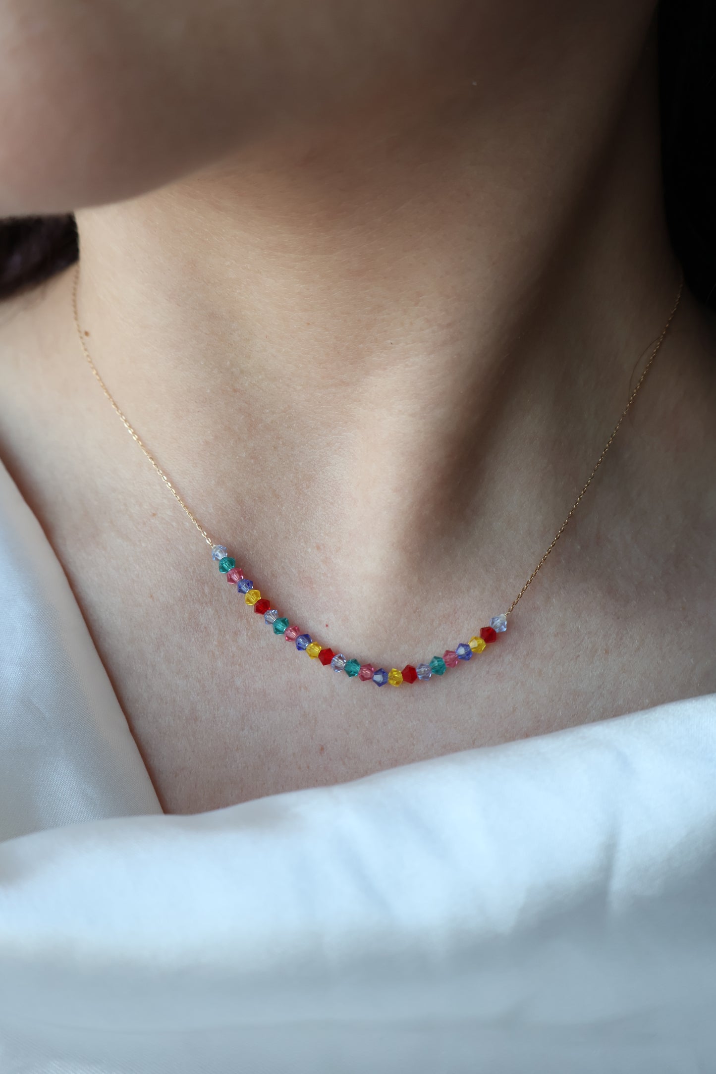 Rainbow Glow 18K yellow gold colourful stones necklace handcrafted Dubai 16 inch