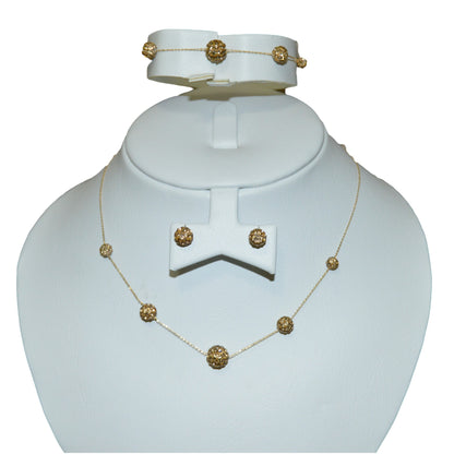 J Deluxe Set - 18K gold necklace and earring set with pave crystal balls, Akasia Jewellery Dubai